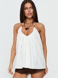 Kitra Flowy Bead Detail Tie Neck Top White