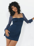 Dyer Sheer Sleeve Mini Dress Navy