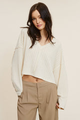 All The Way Beige Long Sleeve Crop Top