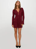 Malop Long Sleeve Mini Dress Burgundy