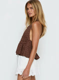 Xalira Frill Halter Top Brown Polka