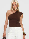 Amelyn One Shoulder Top Brown