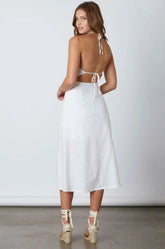 Parga White Tie Back Midi Dress