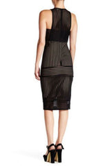 Rules of Intent Sheer Striped Black Body Con Midi Dress