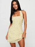 Rosamie Halter Mini Dress Cream Floral