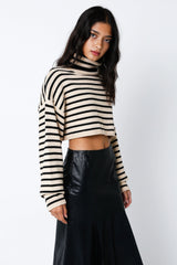 Marla Natural Black Striped Cropped Turtleneck Sweater