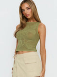 Cypressa Crochet Boat Neck Top Olive