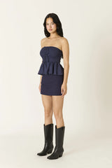 Genevieve Navy Peplum Tube Top
