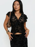Giuliana Top Leaf Flower Black