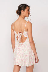 Drew White and Pink Floral Babydoll Cami Mini Dress