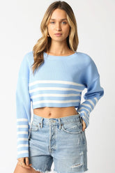 Scarlett Blue and White Striped Cropped Sweater