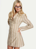 In Your Arms Long Sleeve Tie Back Mini Dress Brown Stripe