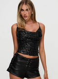 Strobe Lights Cowl Neck Top Black Glitter