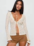 Open Your Heart Tie Detail Long Sleeve Top Cream