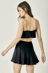 Selma Black Satin Two Piece Mini Dress