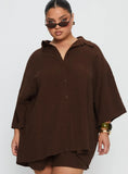 Peni Linen Button Down Top Chocolate Curve