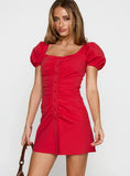Back To Paris Ruched Mini Dress Red