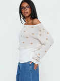 Harvy Off Shoulder Knit Sweater White Polka