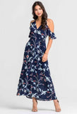 Grace Navy Floral Cold Shoulder Maxi Dress