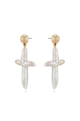 Ettika Organic Freshwater Pearl Cross Earrings