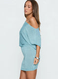 Kysa Off Shoulder Knit Mini Dress Ocean Blue