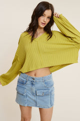 All The Way Green Long Sleeve Crop Top