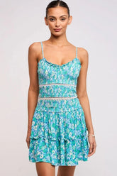 Ayla Teal Blue Floral Smocked Mini Dress