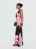 Kanara Halter Plunge Maxi Dress Chocolate / Pink Floral