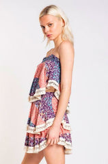 Summer Fields Blue and Blush Floral Print Strapless Two Piece Set