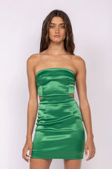 Youre The One Green Satin Strapless Bodycon Mini Dress