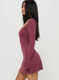 Back In Time Long Sleeve Mini Dress Burgundy
