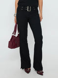 Kortnee Eyelet Detail Flare Leg Pants Black