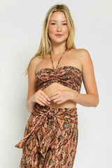 By The Shore Rust Retro Print Two Piece Jumpsuit