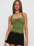Kenzlee Lace Detail Halter Top Green
