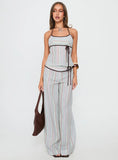 Taylar Thick Waistband Tie Pants Green Stripe