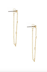 Ettika Elegantly Modern Chain and Crystal Strand 18K Gold Plated Earrings