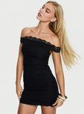 Parisia Off Shoulder Lace Mini Dress Black