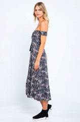 Allison Off the Shoulder Navy and Blush Print Jumpsuit