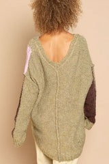 Betty Green Colorblock V Neck Sweater