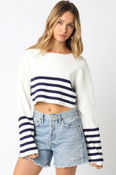 Scarlett White and Navy Striped Cropped Sweater