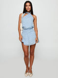 Eurythmic Scarf Halter Mini Dress Blue Jacquard
