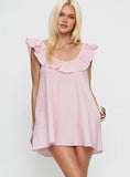 Melodies Frill Smock Mini Dress Pink Stripe
