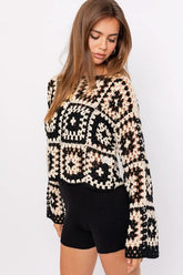 Judy Natural and Black Crochet Sweater