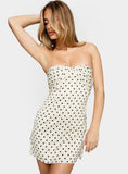 Irena Strapless Mini Dress Cream Polka Dot