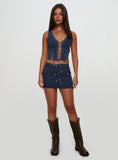 Popular Low Rise Mini Skirt Mid Blue Wash