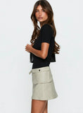 Sonic Sound Faux Leather Cargo Mini Skirt Cream