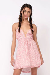 Kristen Pink Floral Halter Mini Dress