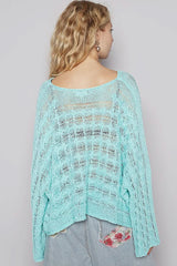 Carmen Aqua Oversized Sheer Sweater