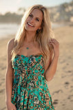 Saint Tropez Jade Green Floral Print Strapless Dress