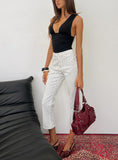 Cindee High Rise Cropped Jeans White Polka Dot